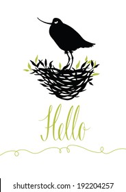 Hello postcard with bird