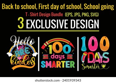 Hello pre-kinder, 100 days smarter, 100 days of school T-shirt design Bundle. Ready to print for apparel, poster, and illustration. Modern, simple.
