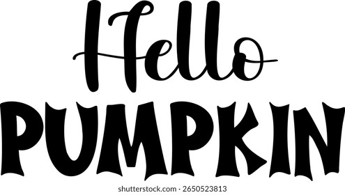 Olá, Pumpkin. Frase do logotipo da legenda da festa de Halloween. Elemento de design preto. Ilustração de fonte vetorial.