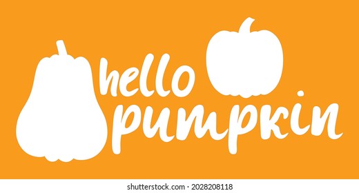 Hallo Kürbis Schrift Banner Vektorgrafik. Herbstpostkarte