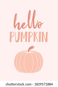 Hola Calabaza Decoración de Boho Neutral o Tarjeta para el Día de Acción de Gracias con el Patrón de Calabazas Cutas