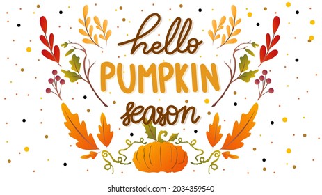 hello pumpkin season in Autumn , isolated on white background for content online or web, banner and template, Simple cartoon flat style. illustration Vector EPS 10