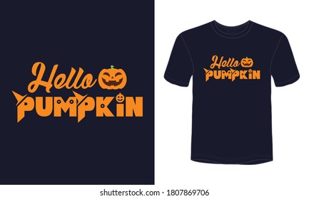 "Hello pumpkin" typography Halloween t-shirt design.