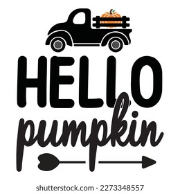 Hola Calabaza, vector. Diseño de la redacción de otoño con la ilustración de calabaza aislada en el fondo blanco.