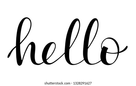 Hello quote . Calligraphic simple logo  introduction style. Vector illustration. Simple black & white sign  lettering