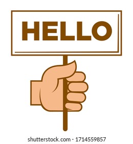 Adiós cita la burbuja de mensajes o la señalización en la mano, vector de icono aislado. Emoji o emoticono de mensajería, tabla de bienvenida en la palma humana, medios sociales. Símbolo de comunicación moderno, mensajería de red de Internet