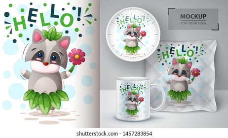 Hello raccoon - mockup for your idea. Vector eps 10