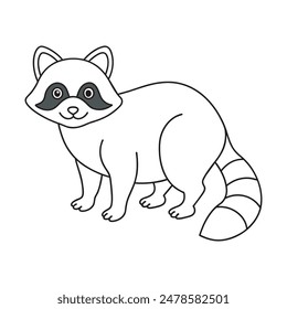 Hello racoon, Coloring page for kids, simple coloring page, white background . 