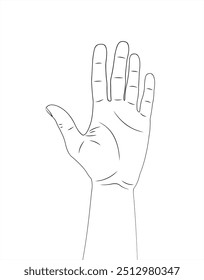 Hallo! Heben Sie die Hand. Gruß. Guten Morgen, guten Tag, guten Abend. Vektorgrafik.
