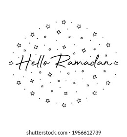 Hello Ramadan Calligraphy . Hand Written Text With Stars