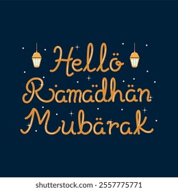 Hello Ramadan Mubarak Typography Lettering with Lantern Decoration