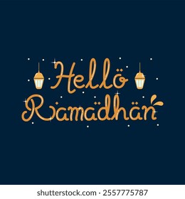 Hello Ramadan Typography Lettering with Lantern Decoration