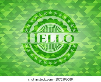 Hello realistic green mosaic emblem