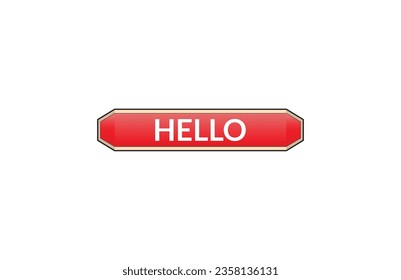 Hello red ribbon label banner. Open available now sign or Hello tag.