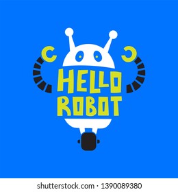 Hello robot hand drawn vector on the blue background