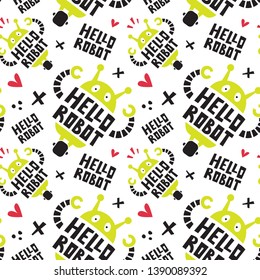 Hello robot seamless pattern on the white background