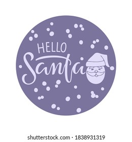 Hola ilustración vectorial Santa. Diseño dibujado a mano para banner, volante, folleto, tarjeta, afiche. Afiche de la temporada de invierno. Inscripción navideña tradicional, ilustración invernal. Cita de saludos de vacaciones
