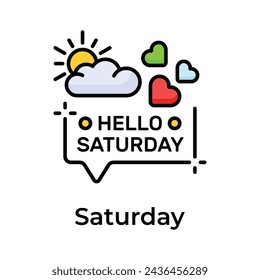 Hello saturday icon design, beautiful words calligraphy, motivational inspirational phrase