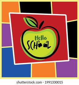 hello school vector illustration apple and lettering
