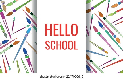 Hola escuela.Diseño adecuado para carteles y pancartas de tarjetas de felicitación