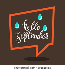Hello september autumn flyer template with lettering. Bright fall leaves. Poster, card, label, banner design. Vector illustration. EPS10