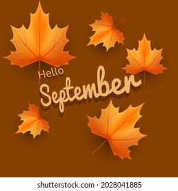 hello september background with autumn leaves