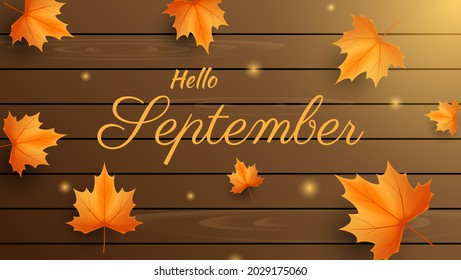 hello september background with autumn leaves