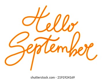 Hello September calligraphy. Autumn greeting card. Hand-drawn illustration