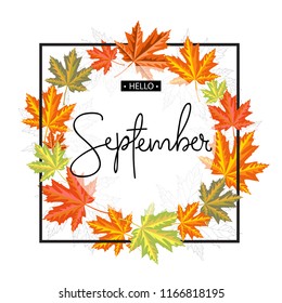 Hallo Kalligraphieaufschrift September. Vektorgrafik