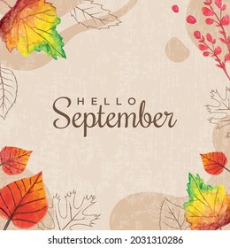 Hello September with Colorful Watercolor Dry Leaves