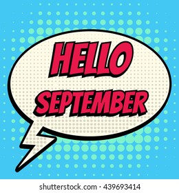 Hello september comic book bubble text retro style
