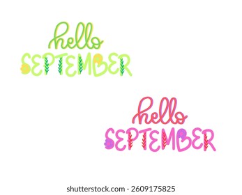 Hello September - greeting card for beginning of month, welcoming poster design. Vector illustration with abstract textured  background. banner, poster, greeting card design 2025