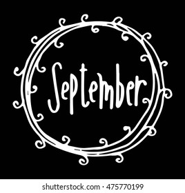 hello september. hand drawn lettering. modern calligraphy