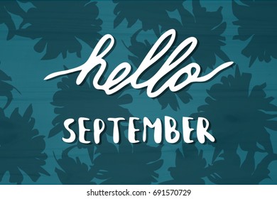 Hello September. Hand drawn lettering on textured background with abstract pattern