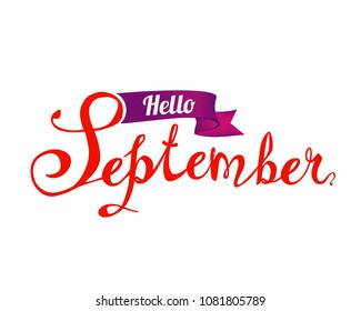 Hello September. Hand written doodle vector word on white background