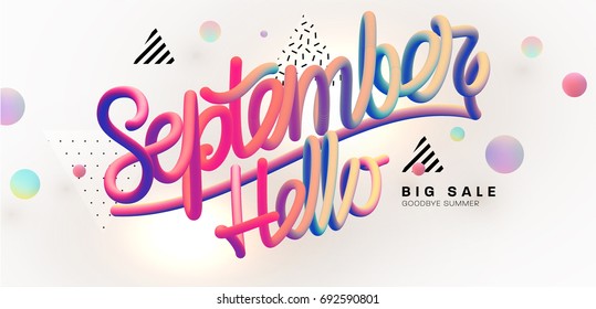 Hello September lettering | Autumn festive placard cover template