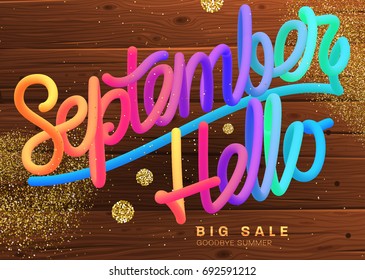 Hello September lettering | Autumn festive placard cover template