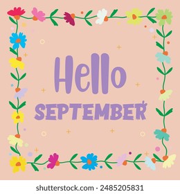 Hello september lettering cute background vector illustration