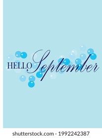 Hello September with Light blue background cursive hand writing