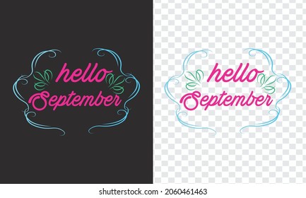 Hello September Month Hand Lettering png With Flowers