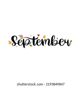Hello September month lettering with flowers and clipart