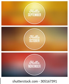 Hello September - October - November - Autumn Timeline Cover Graphic Design Background Set