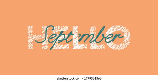 Hello September peach typography lettering quotes postcard