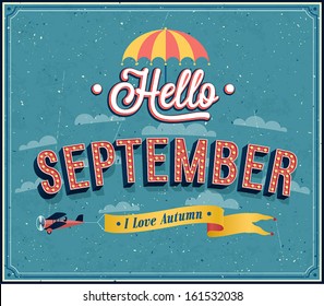 Hello september typographic design. Vector illustration.