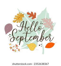 Hola vector de septiembre. Hola septiembre con vector de vibración otoñal.