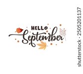 Hello September vector. Welcome September. September with autumn vibes.