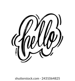 Hello sign black color lettering type. Vector art isolated on white background.