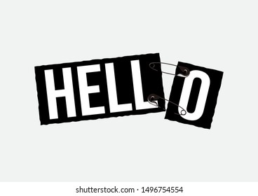 hello slogan with on ripped paper illustration for fashion print and other uses