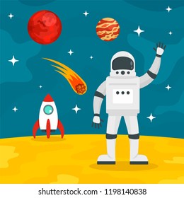 Hello from spaceman concept background. Flat illustration of hello from spaceman vector concept background for web design