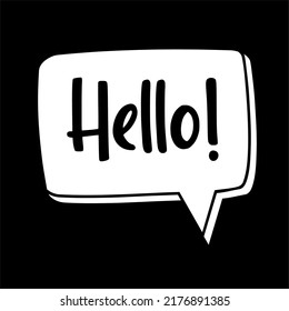 HELLO SPEECH BUBBLE CARTOON STYLE BLACK AND WHITE